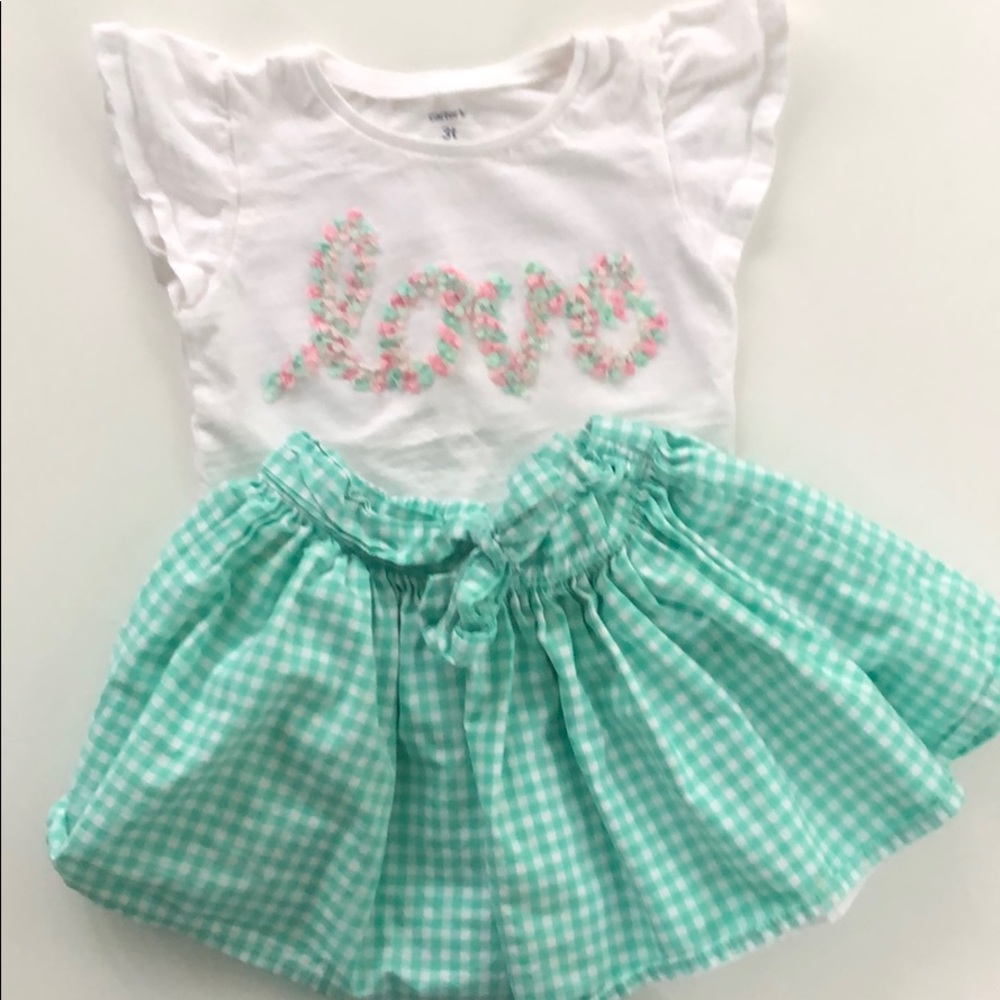 Carters outfit : skirt/flutter sleeve shirt